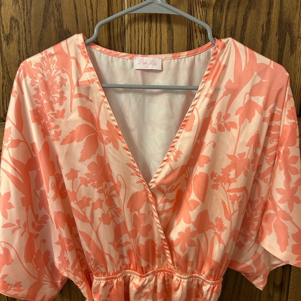 Pink Lily Coral Floral Tropical Romper Large - Picture 2 of 10